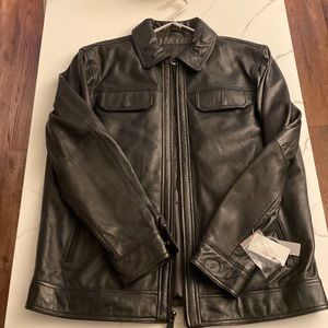 🆕PERRY ELLIS- Mens XL - Spring Jacket- Leather Jacket- Beautiful Soft Leather